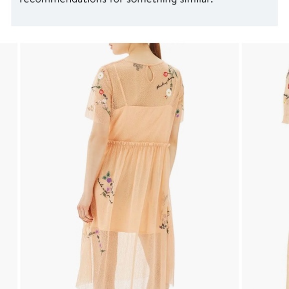 TOPSHOP Women’s Embroidered Mesh Floral Peach Short Sleeve Midi Dress Size 4 - Picture 5 of 17